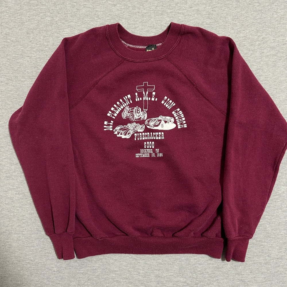 Vintage‎ 1986 Jean Top Mt Pleasant Church Racing Sweatshirt Maroon Size Large